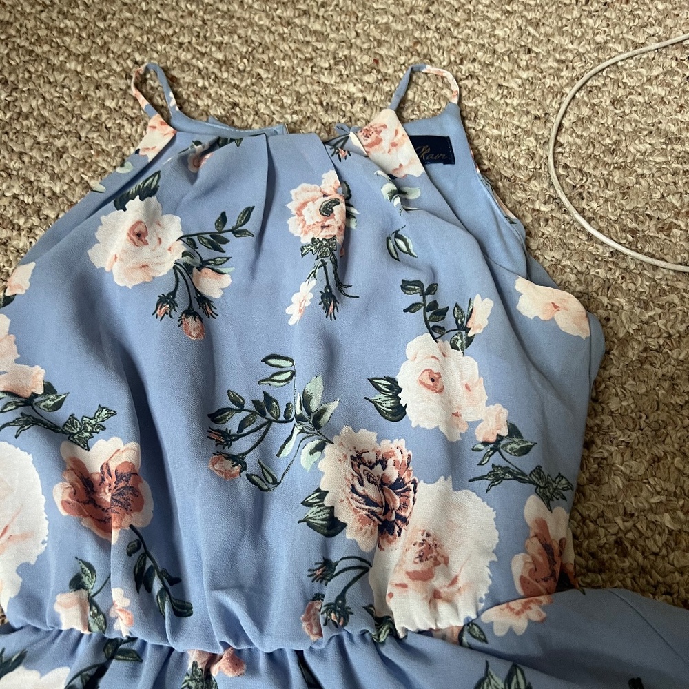 Light Blue and Pink flowers Blue Rain Dress